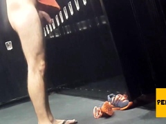 Caught getting hard on in locker room – boner spy, big dick